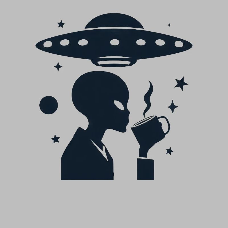 Alien-Silhouette mit Kaffee & UFO