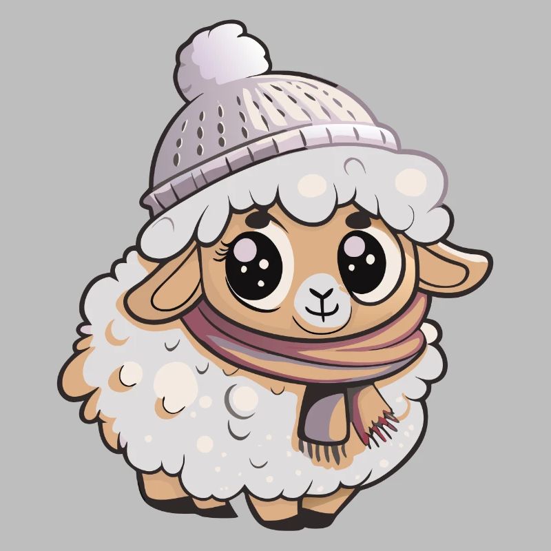 Mouton mignon avec écharpe et chapeau à pompon.