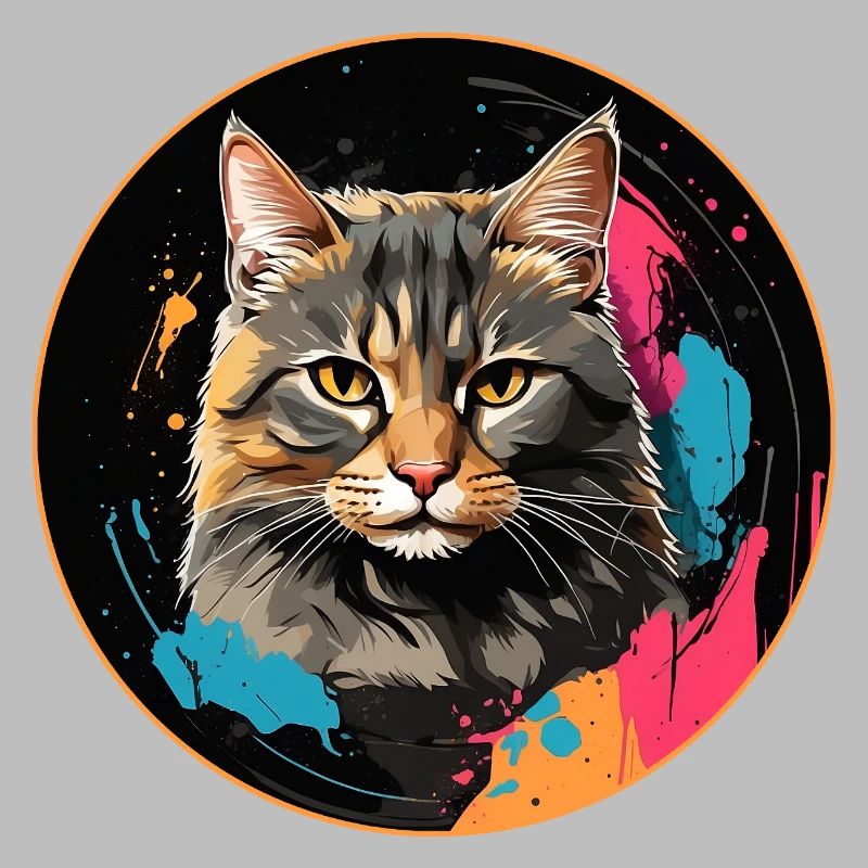 Portrait de chat mignon en technique d'aquarelle dans un cercle