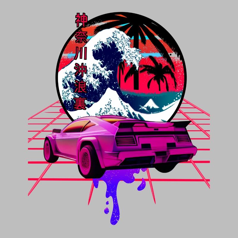 big wave off kanagawa retro wave sunset
