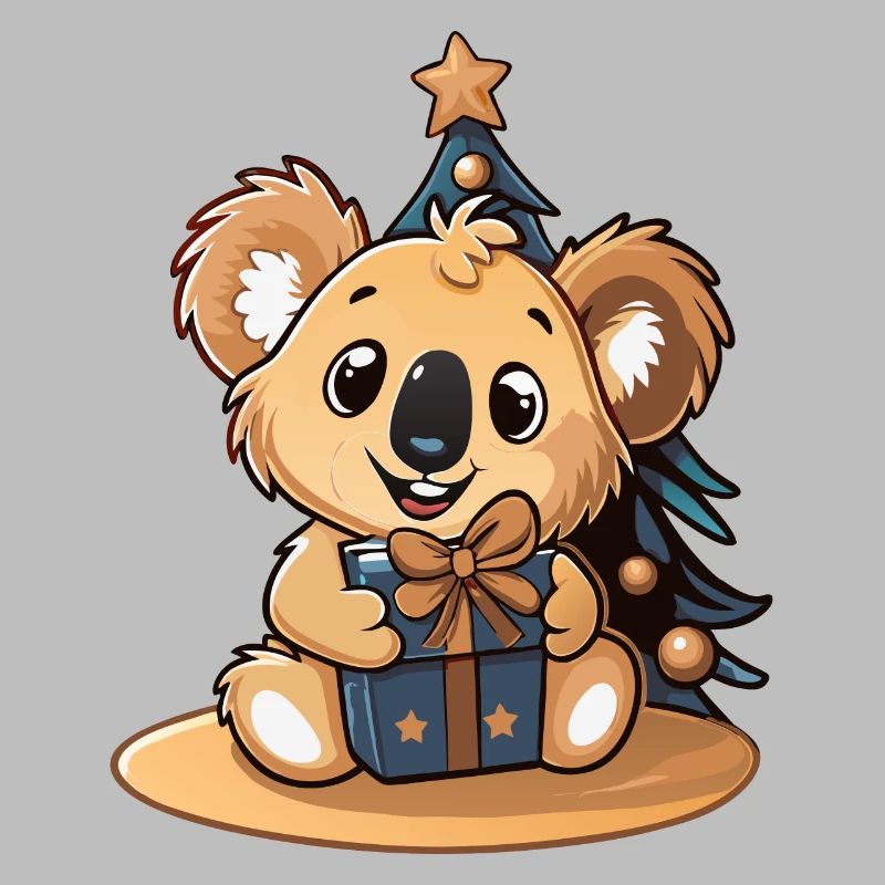Cute koala with gift for Christmas