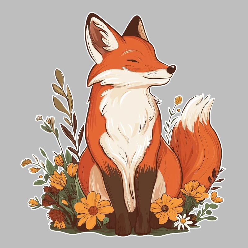 Renard avec des fleurs