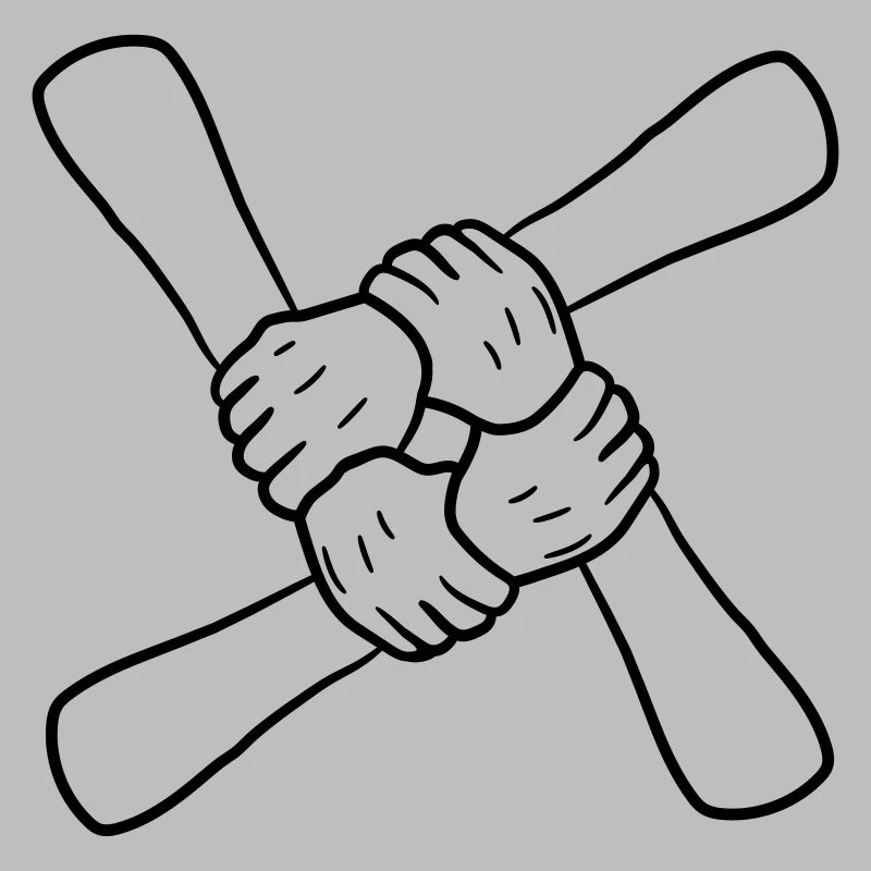 Équipe 4 amis tenant par la main l'équipage aiment la poignée de main