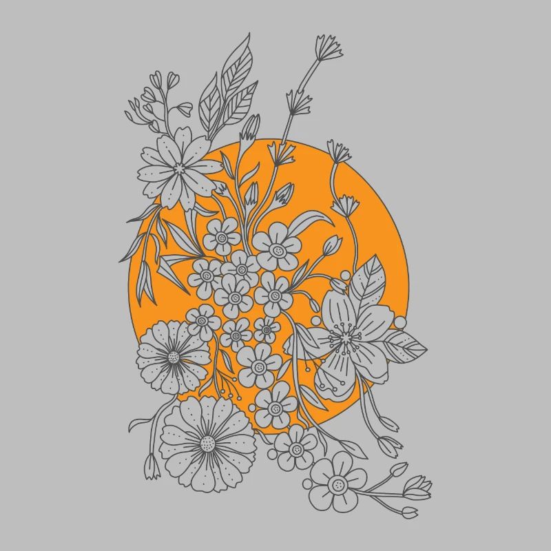 Centengle Fleurs noires avec soleil orange