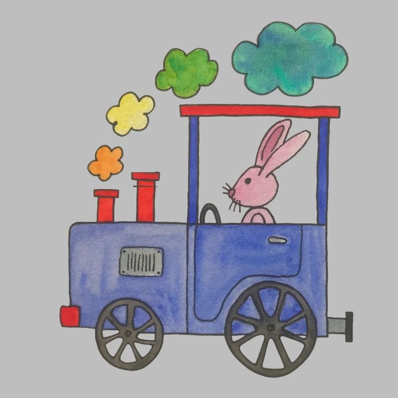 train arc-en-ciel coloré bit lapin rose