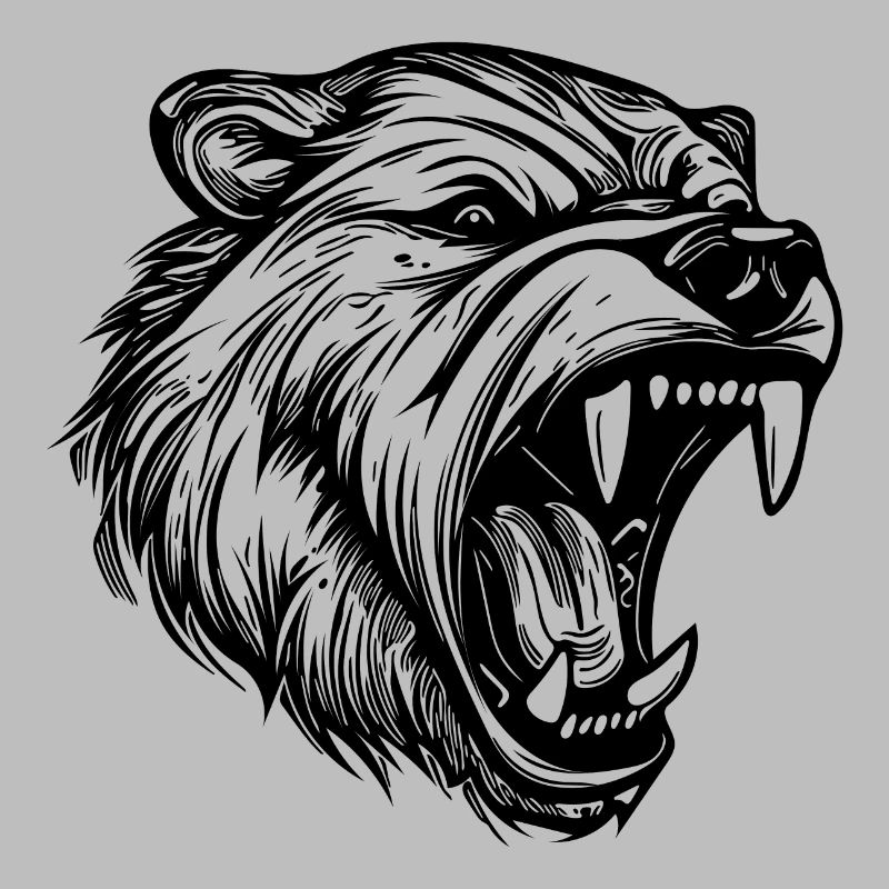 Angry Bear Tattoo Portrait with Sharp Teeth