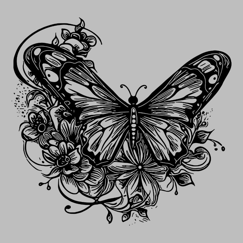 Papillon et fleurs dans le style tatouage