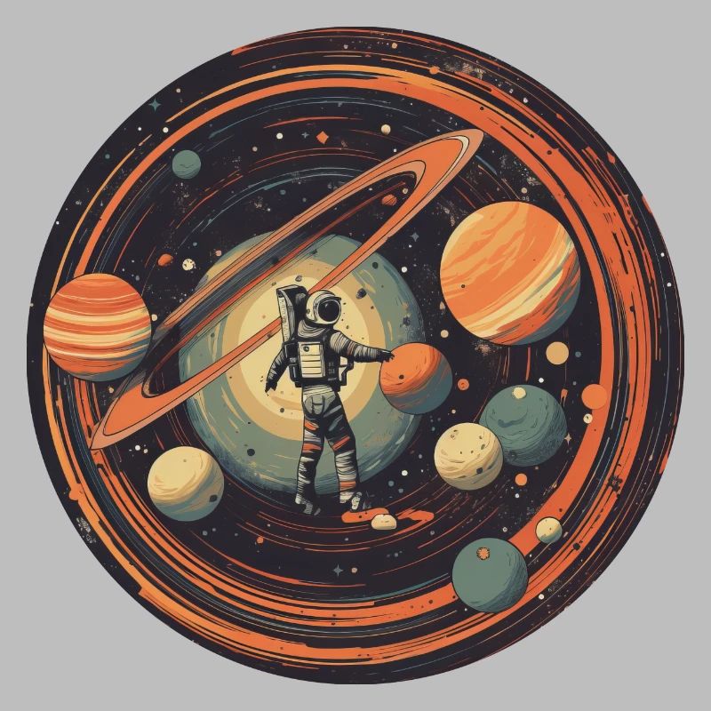 Astronaute dans l’espace avec système solaire et