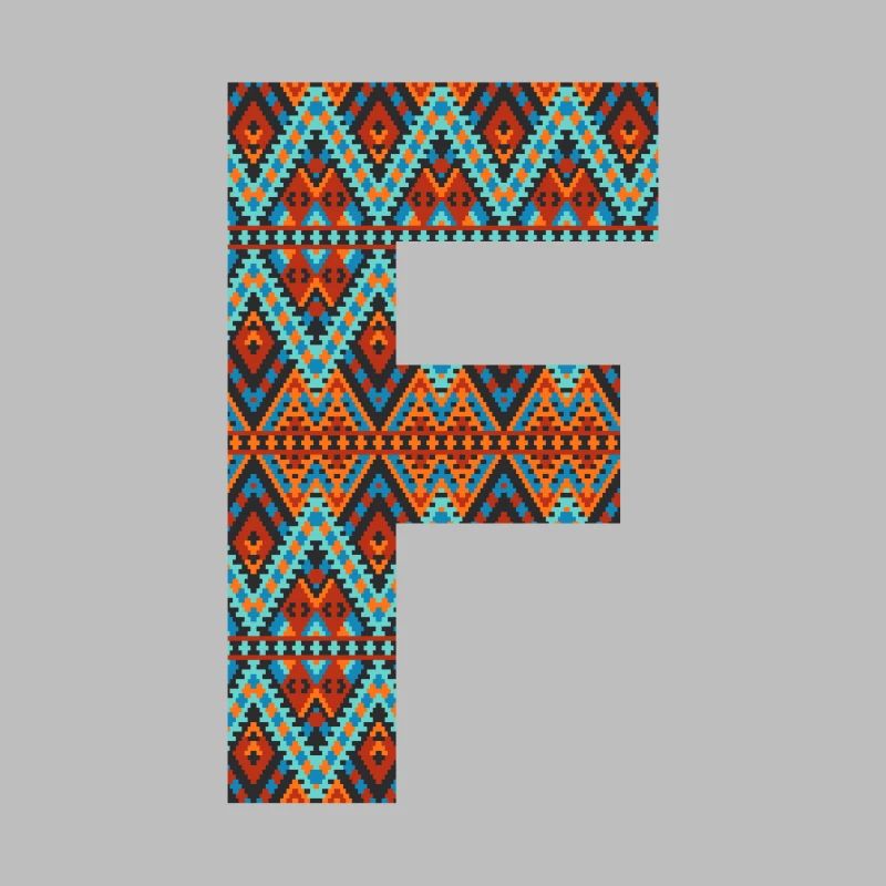 Lettre F- design boho, monogramme coloré