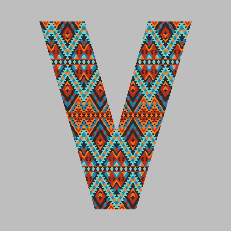 Letter V- boho design, Colorful monogram