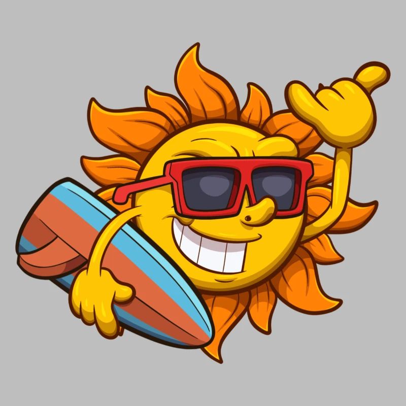 Cool Sun Character avec planche de surf