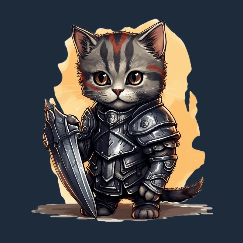 Chat dans l’équipement de chevalier avec bouclier, AI Gene