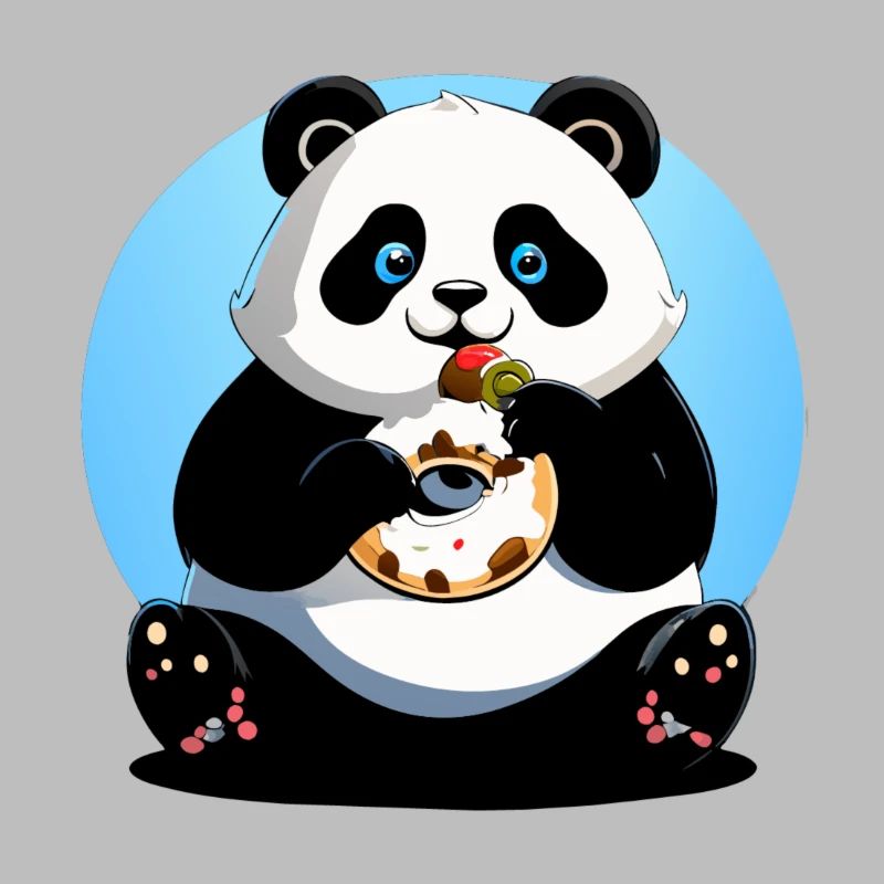panda eats donut