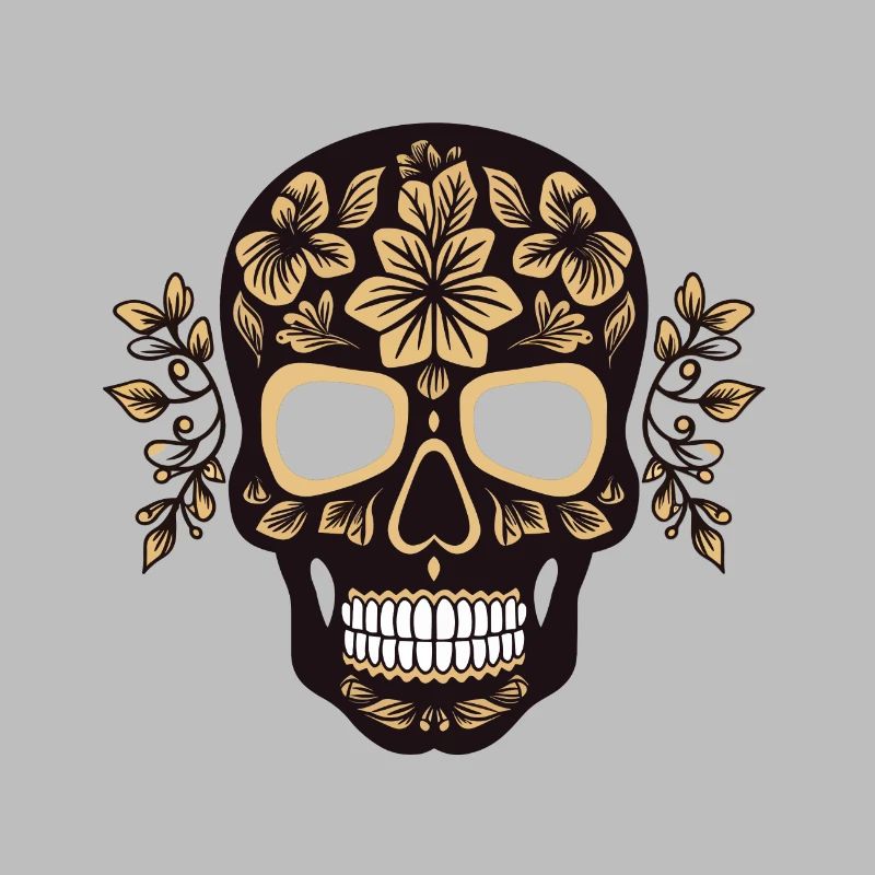 black skull with floral pattern