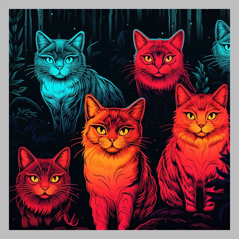 Pattern de chats style néon fluo