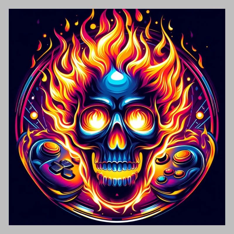 Cool Psychedelic Flaming Skull with Controller