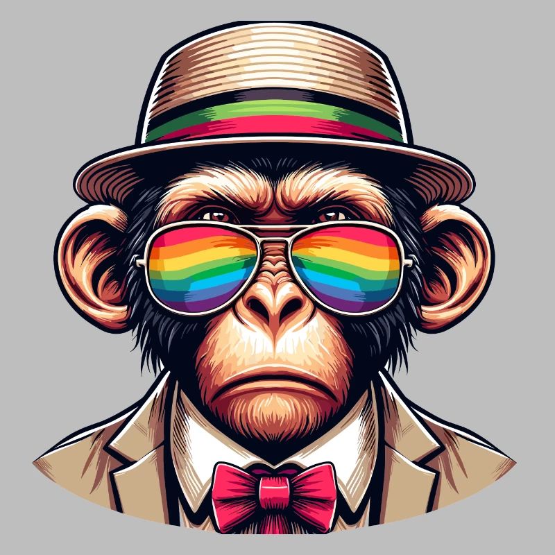 Singe avec chapeau arc-en-ciel