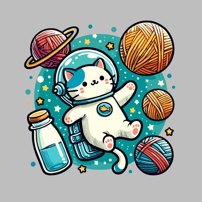 Mignon astronaute de l’espace Kitty au milieu des planètes de fil