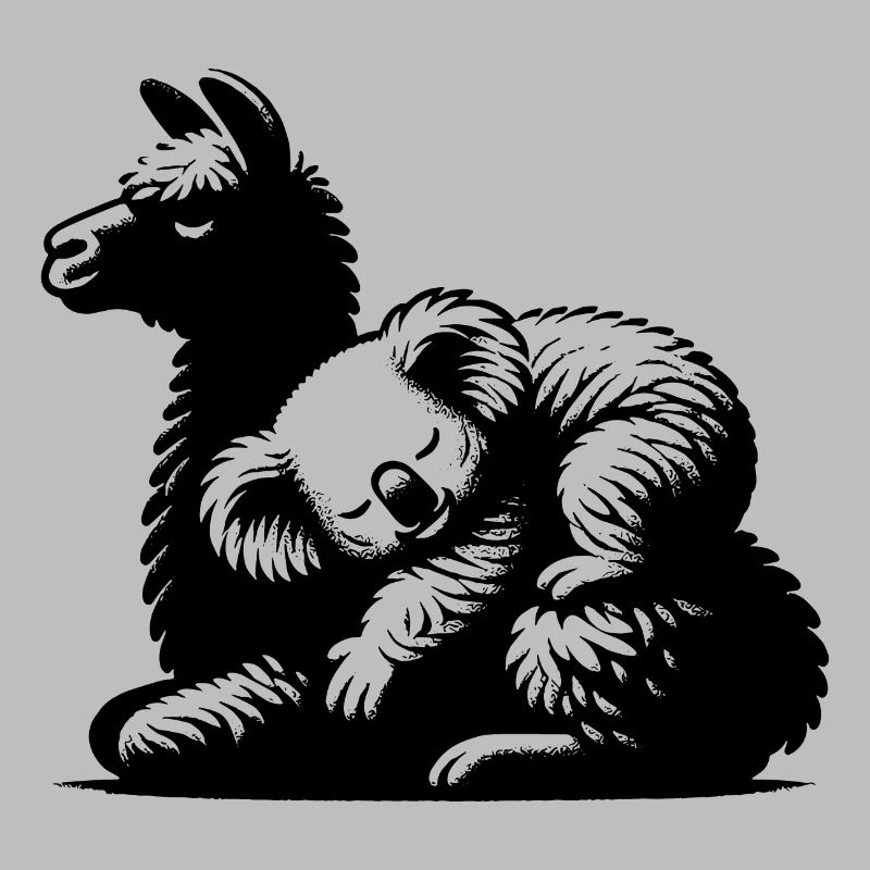 Koala mignon sur un lama endormi