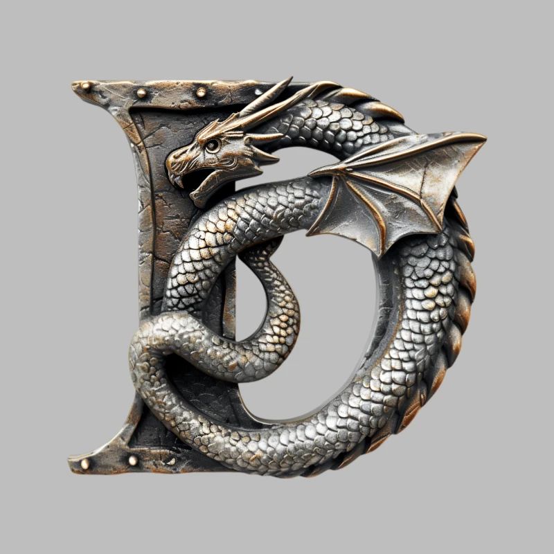 Buchstabe "D" im Drachendesign.