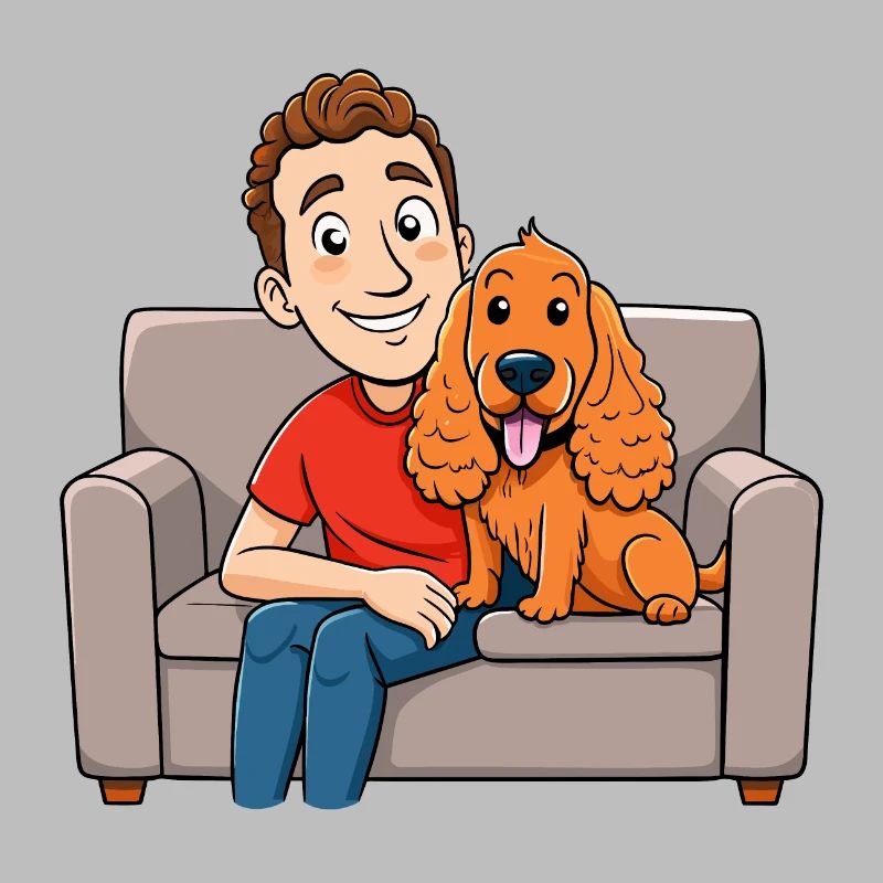 Loving Cocker Spaniel Cuddling on Couch