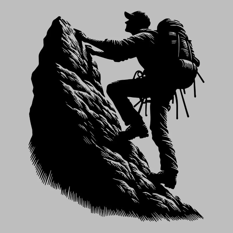 Hikers climbing on the mountain top rock