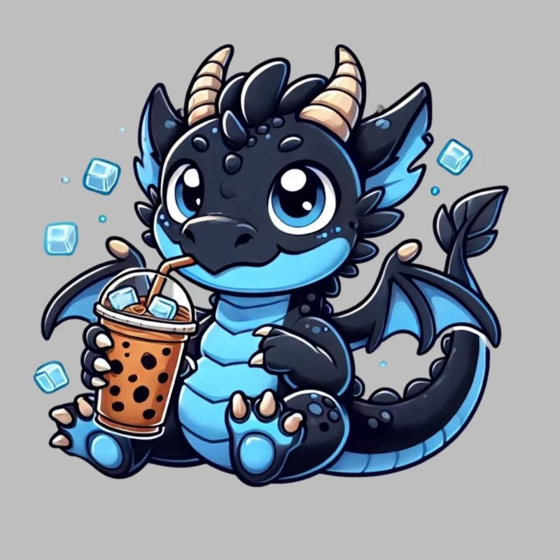 Cute blue Dragon iced Coffee , Drache Eiskaffee