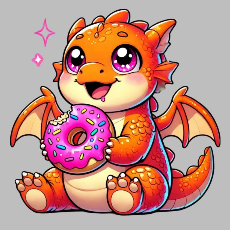Bezaubernder Drache mit Donut - Comic Kunstwerk