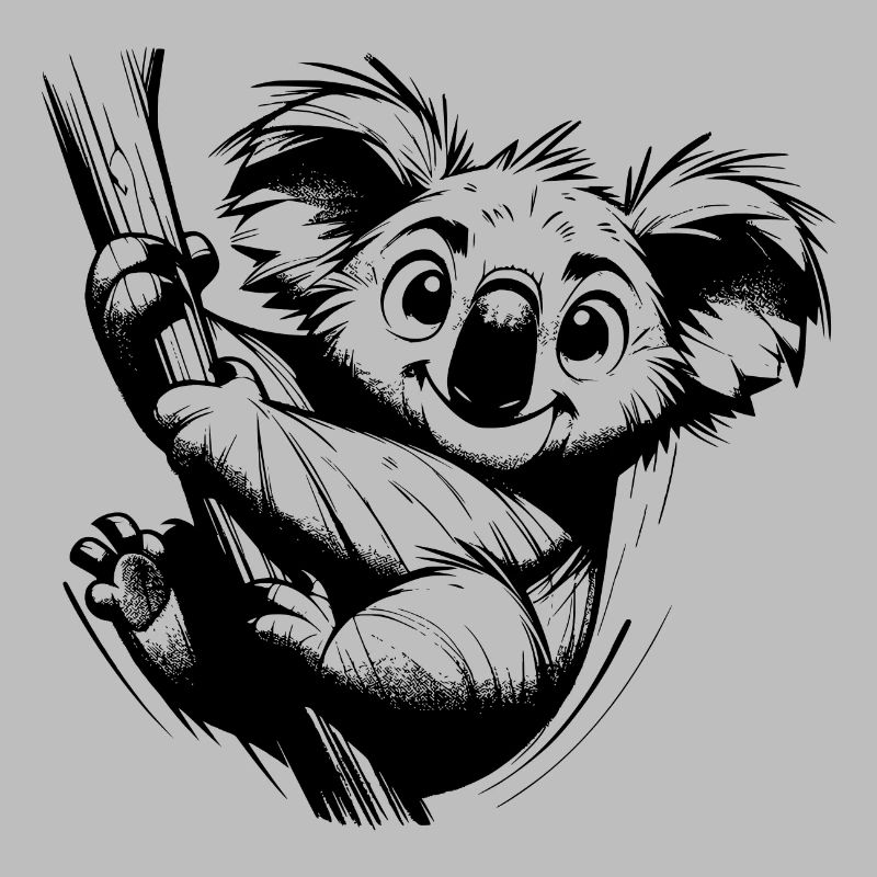 Naughty Kids Tree Koala Pencil Drawing