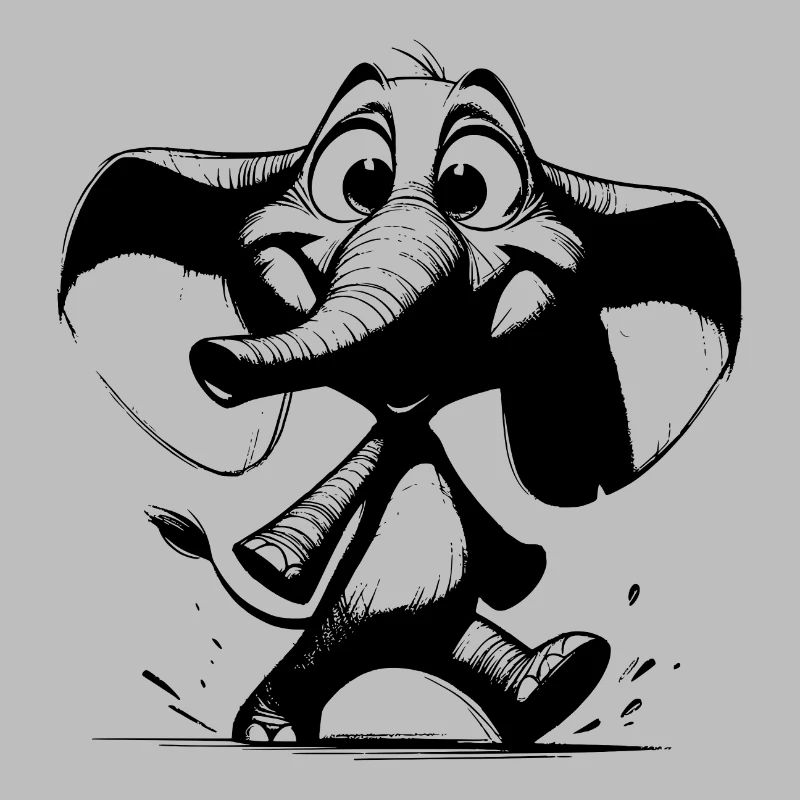 Funny elephant, huge trunk and big ears