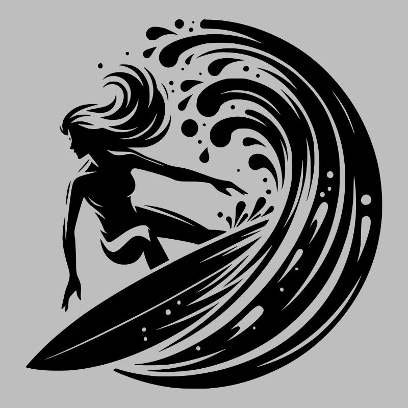 Jolie surfeuse surfant dans une grosse vague
