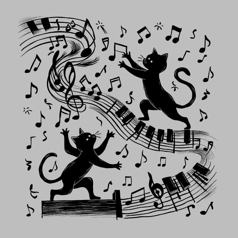 Black cats pattern playing with musical note