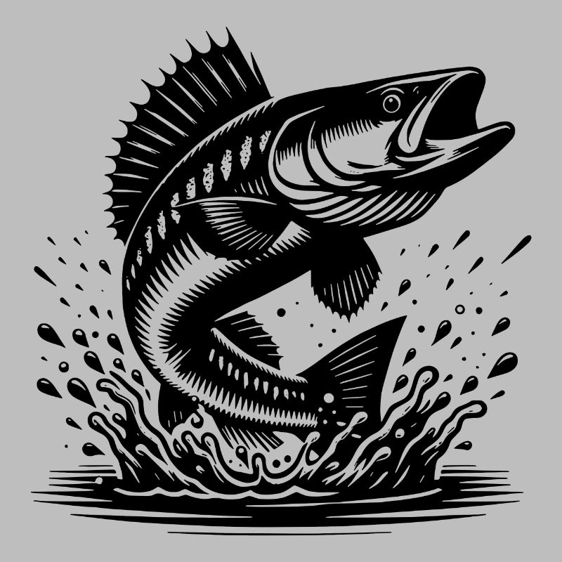 Springender Zander aus dem Wasser Splash