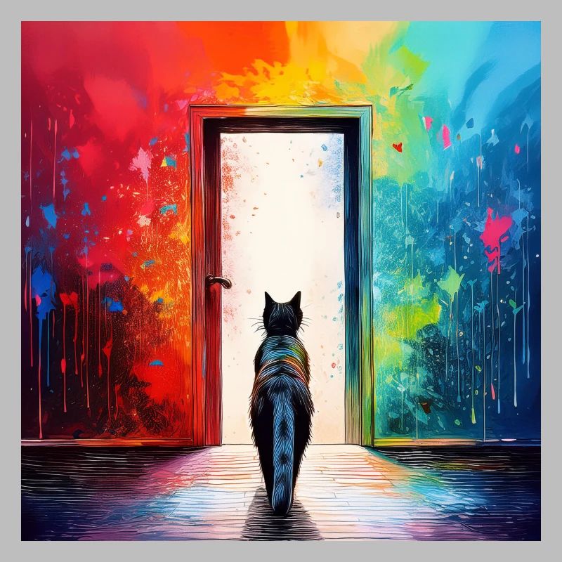 Un chat devant une porte vitrée