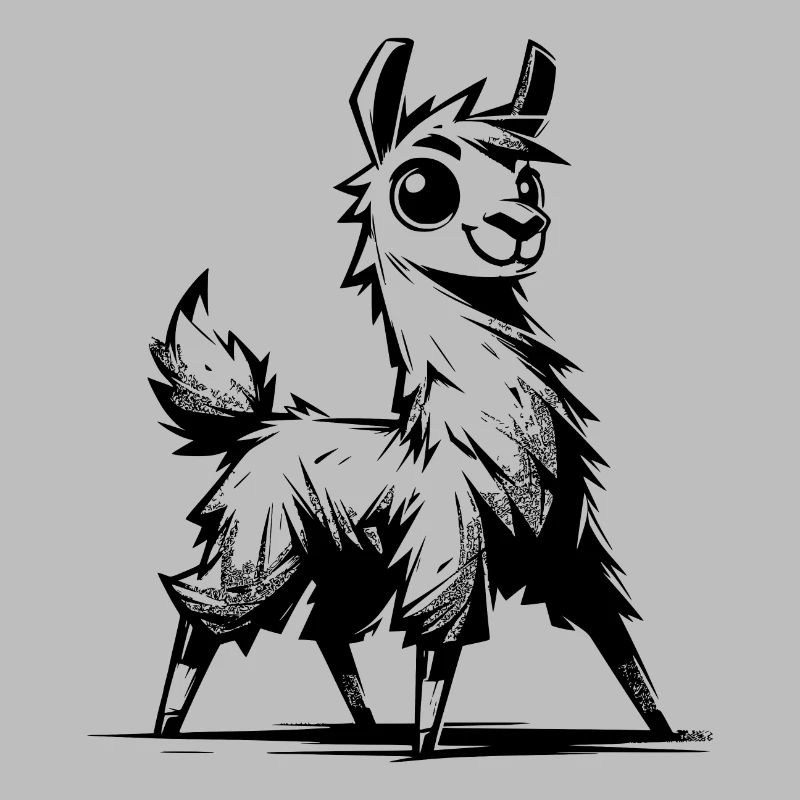 Friendly Curious Llama Pencil Sketch Style