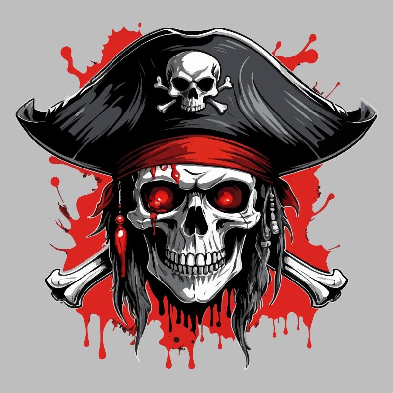 Crâne de pirate avec tricorne et éclaboussures de sang