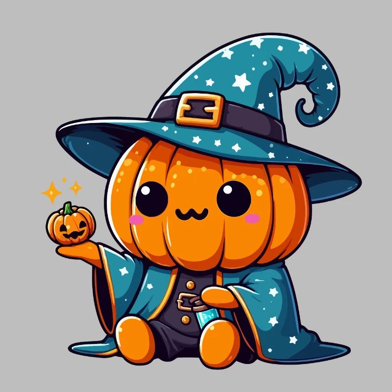 Cute Halloween Pumpkin Wizard
