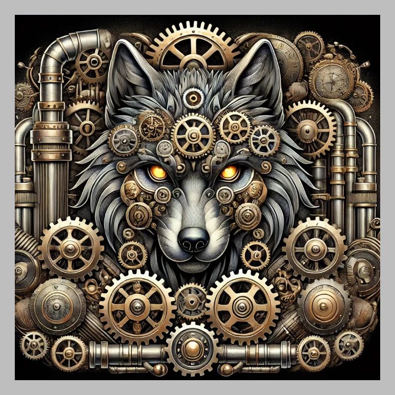 Mecha Wolf Steampunk Guardian