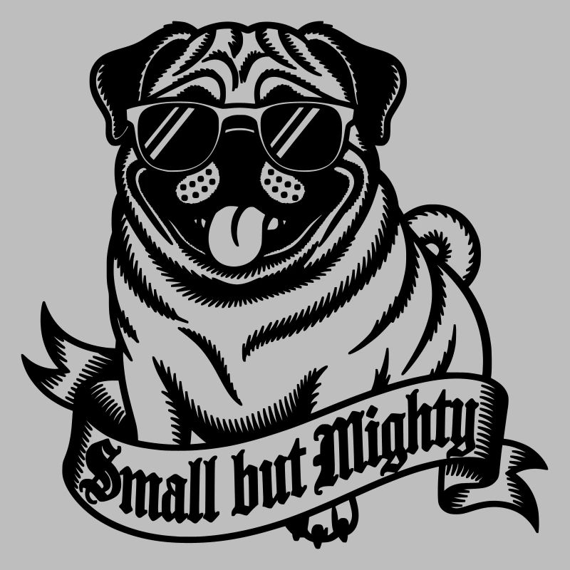 Mops mit der Aufschrift "Klein, aber oho"