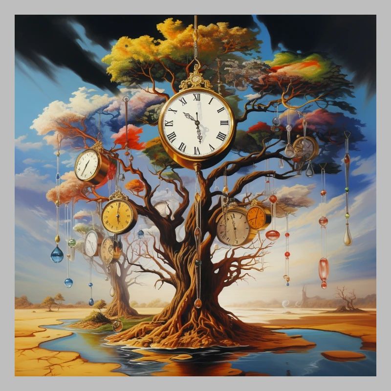 Clocks Tree Time Landscape Surreal