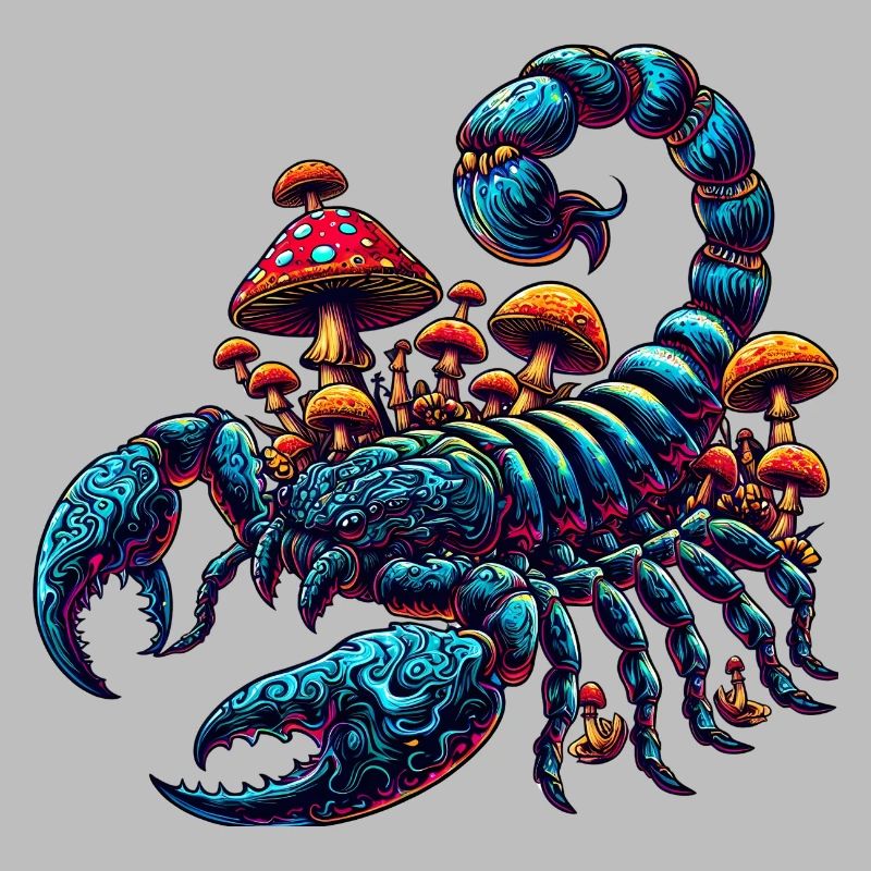 Psychedelic Scorpion with Mushrooms