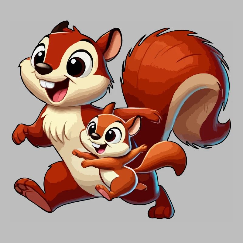 Eichhörnchen-Mutter und Kind beim Herumtollen