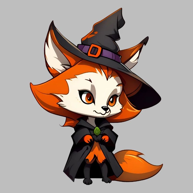 Cute Halloween fox with witch hat.