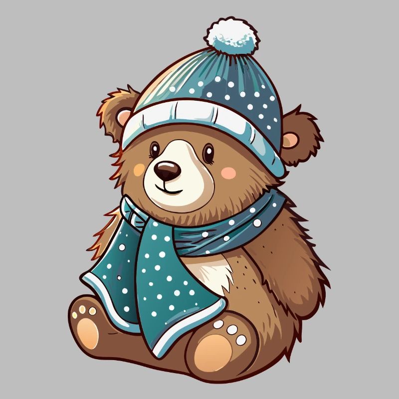 Ours mignon avec écharpe et chapeau à pompon.