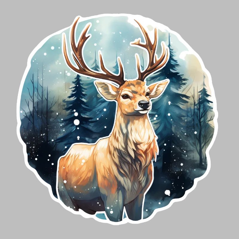 Cerf dans la forêt enneigée