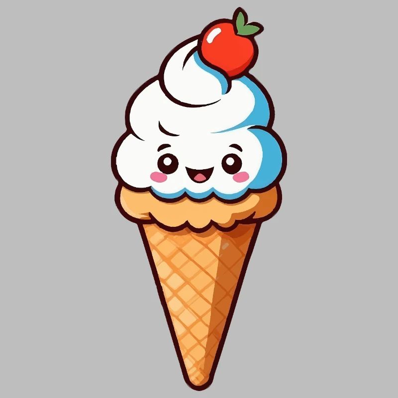 Cône crème Eis de dessin animé mignon avec un visage souriant