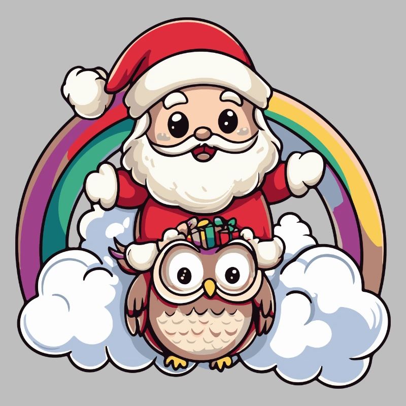 Eule Weihnachtsmann Regenbogen
