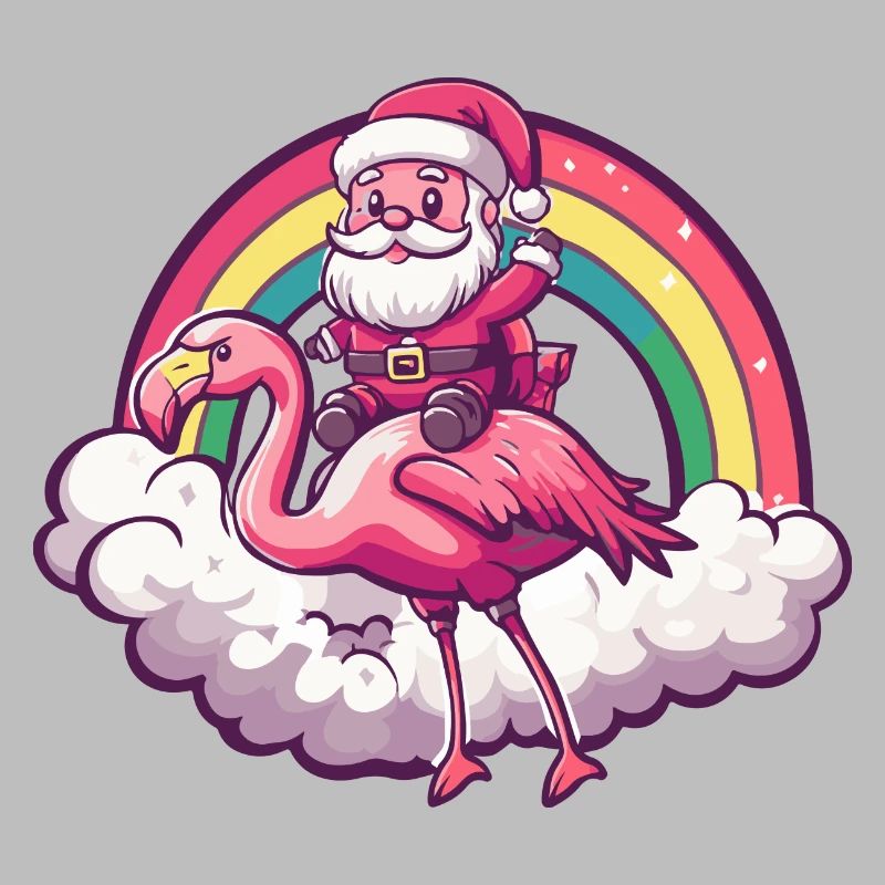 Flamingo Weihnachtsmann Regenbogen