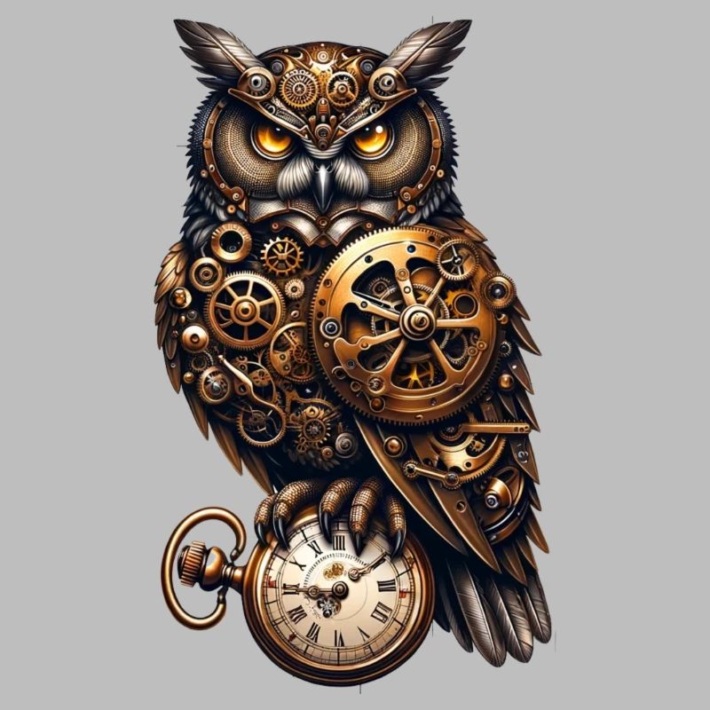 Clockwork Sentinel: Steampunk-Eule mit Getriebe