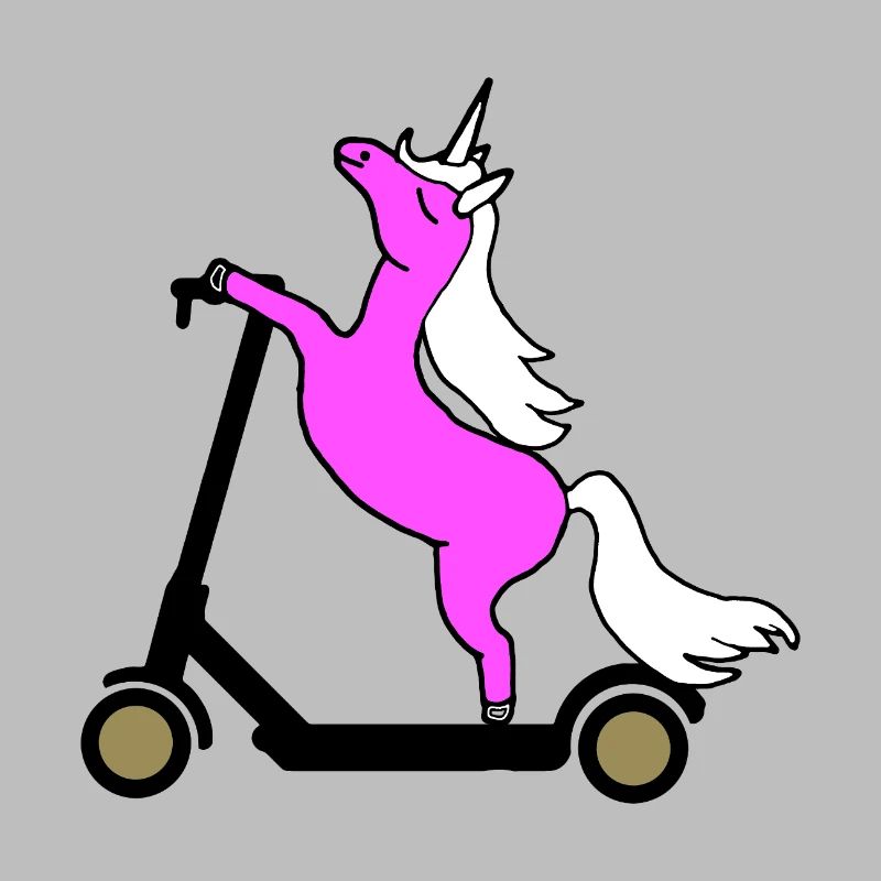 Pinkes Einhorn fährt E Scooter Roller